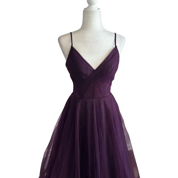 La Femme Corset Sheer Bodice Tulle Maxi Gown NEW Dark Berry Purple Size 2 - Picture 5 of 13